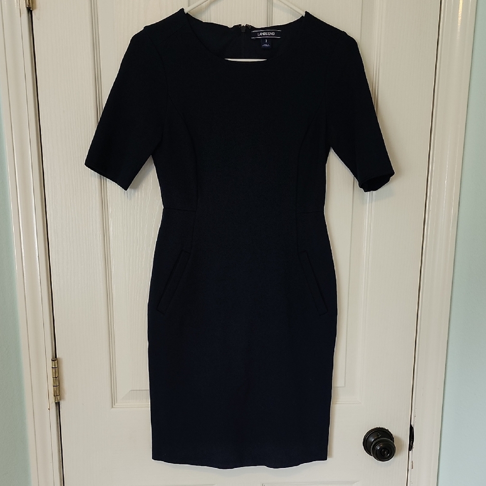 Lands' End Blue Sheath Mini Dress Crew Neck